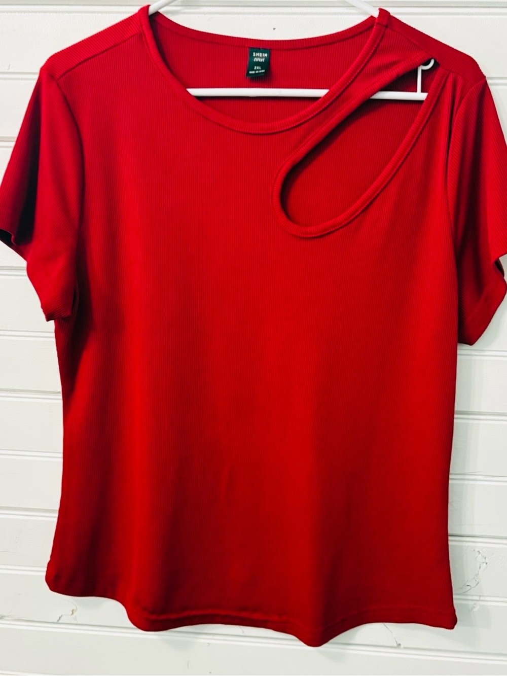 Red Women's Short Sleeve Top with Cutout